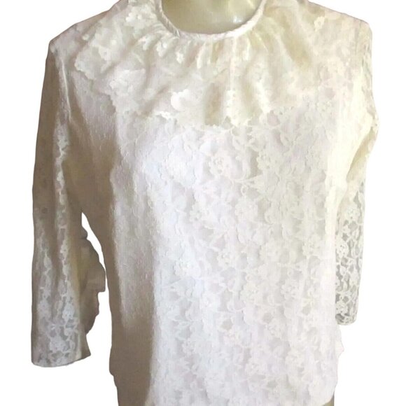 Vintage Womens Top Medium Goth Granny 1970's Lace MODE O DAY NET SLEEVE White - Picture 2 of 7